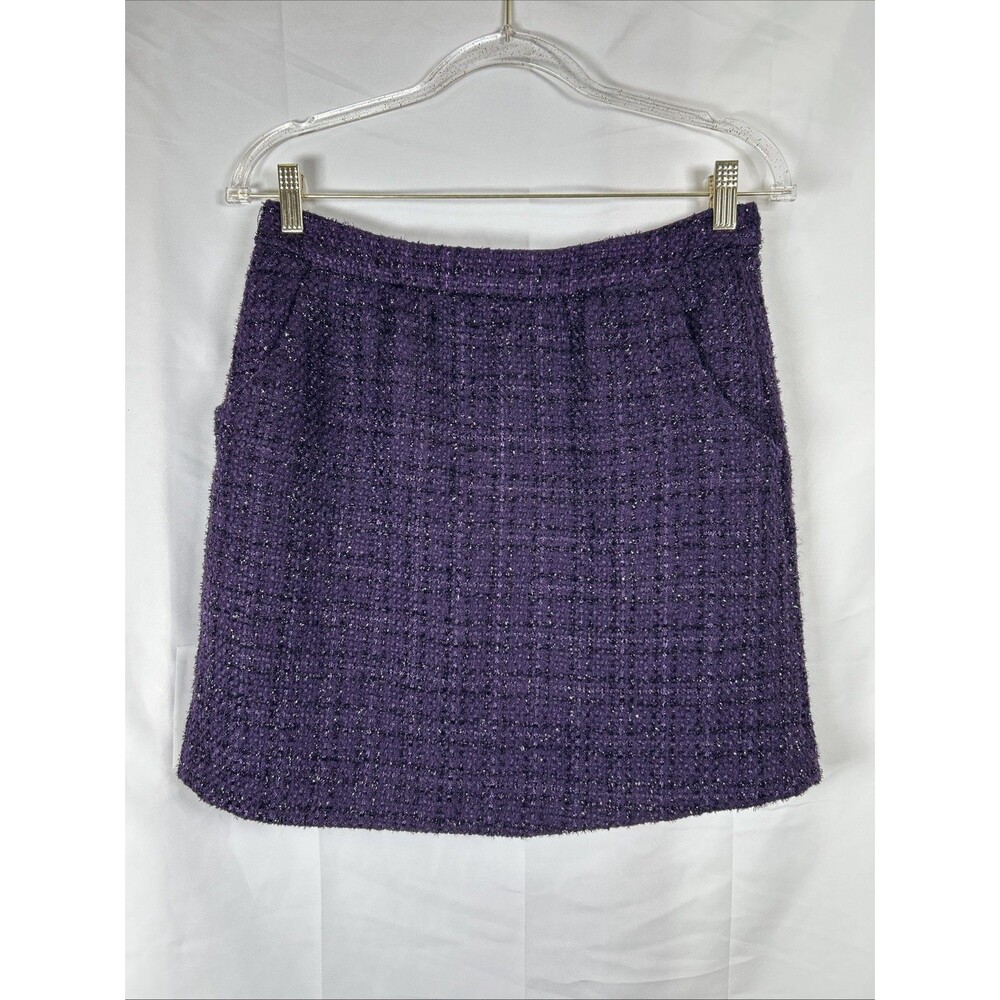 Cynthia Rowley Boucle Tweed Mini Skirt Size 8 Purple Black Shimmer 60s
